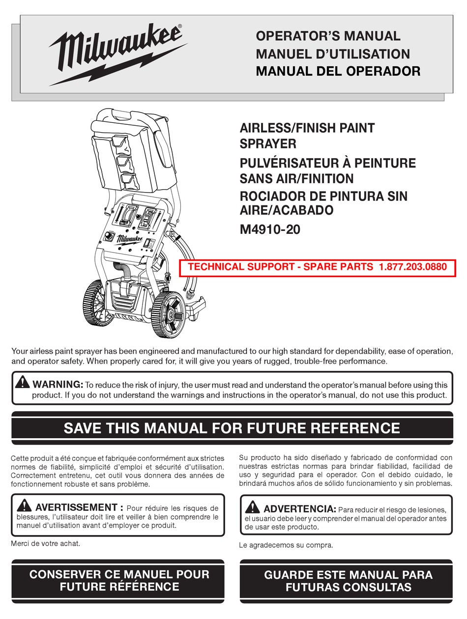 MILWAUKEE M491020 PAINT SPRAYER OPERATOR