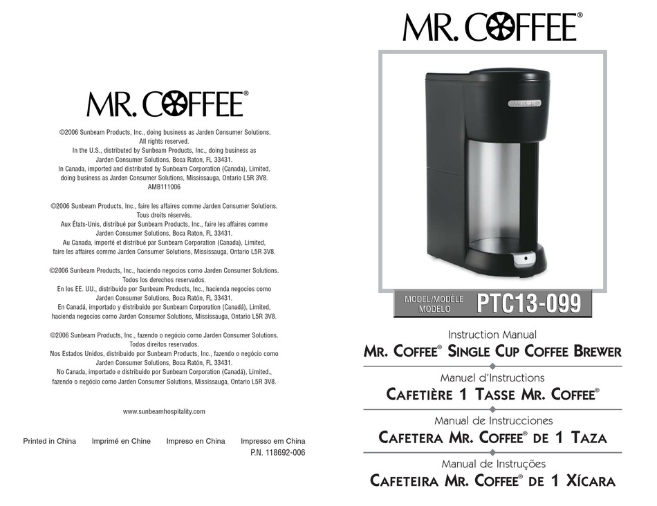 MR. COFFEE PTC13099 COFFEE MAKER INSTRUCTION MANUAL ManualsLib