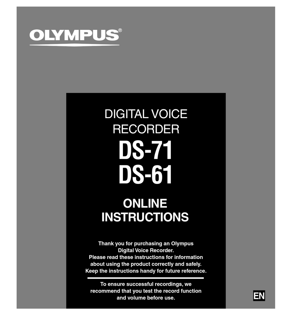 OLYMPUS DS61 VOICE RECORDER ONLINE INSTRUCTIONS MANUAL ManualsLib
