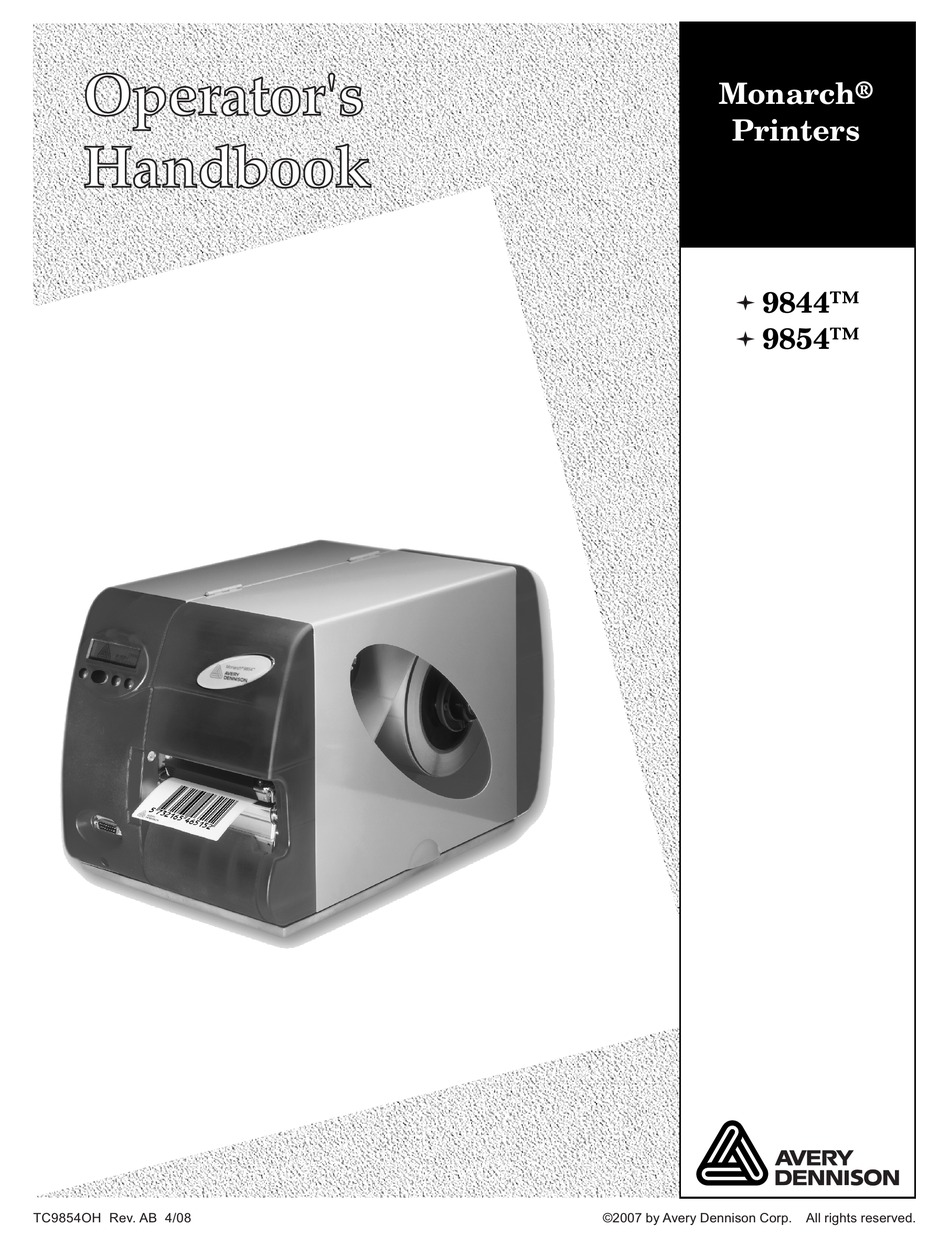 AVERY DENNISON MONARCH 9844 LABEL MAKER OPERATOR'S HANDBOOK MANUAL ManualsLib