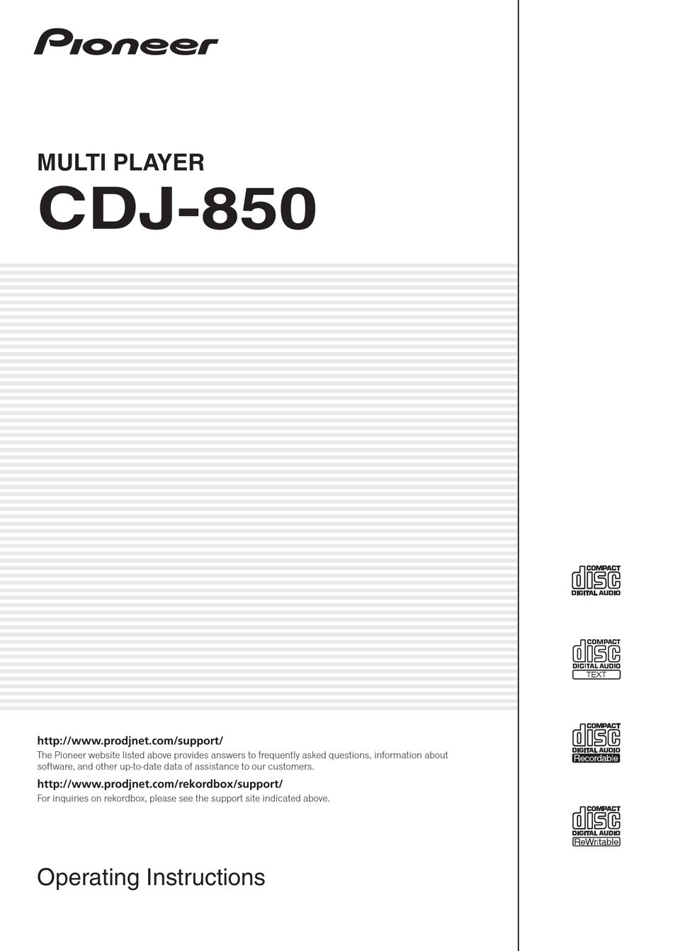 PIONEER CDJ850 OPERATING INSTRUCTIONS MANUAL Pdf Download ManualsLib