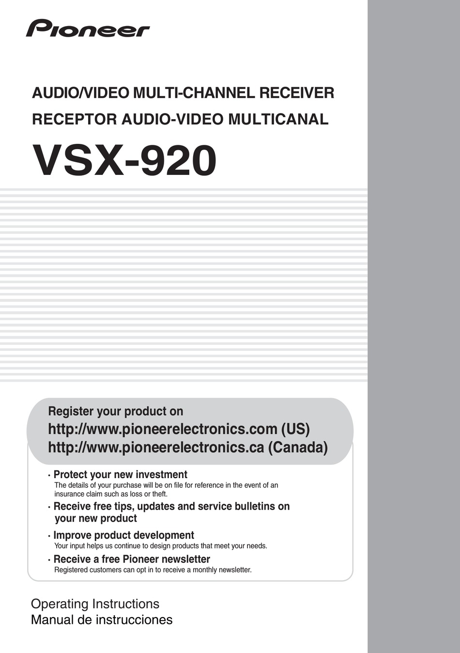 Pioneer Vsx 920 Operating Instructions Manual Pdf Download Manualslib