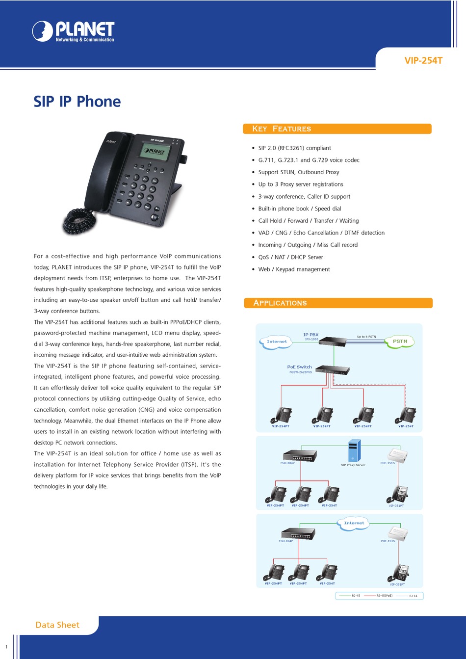 NETWORKING & COMMUNICATION VIP254T IP PHONE SPECIFICATIONS