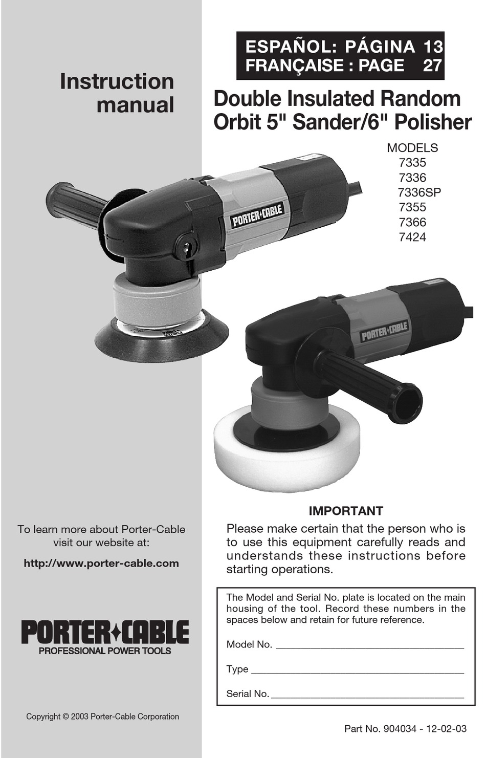 PORTER-CABLE 7336 INSTRUCTION MANUAL Pdf Download | ManualsLib