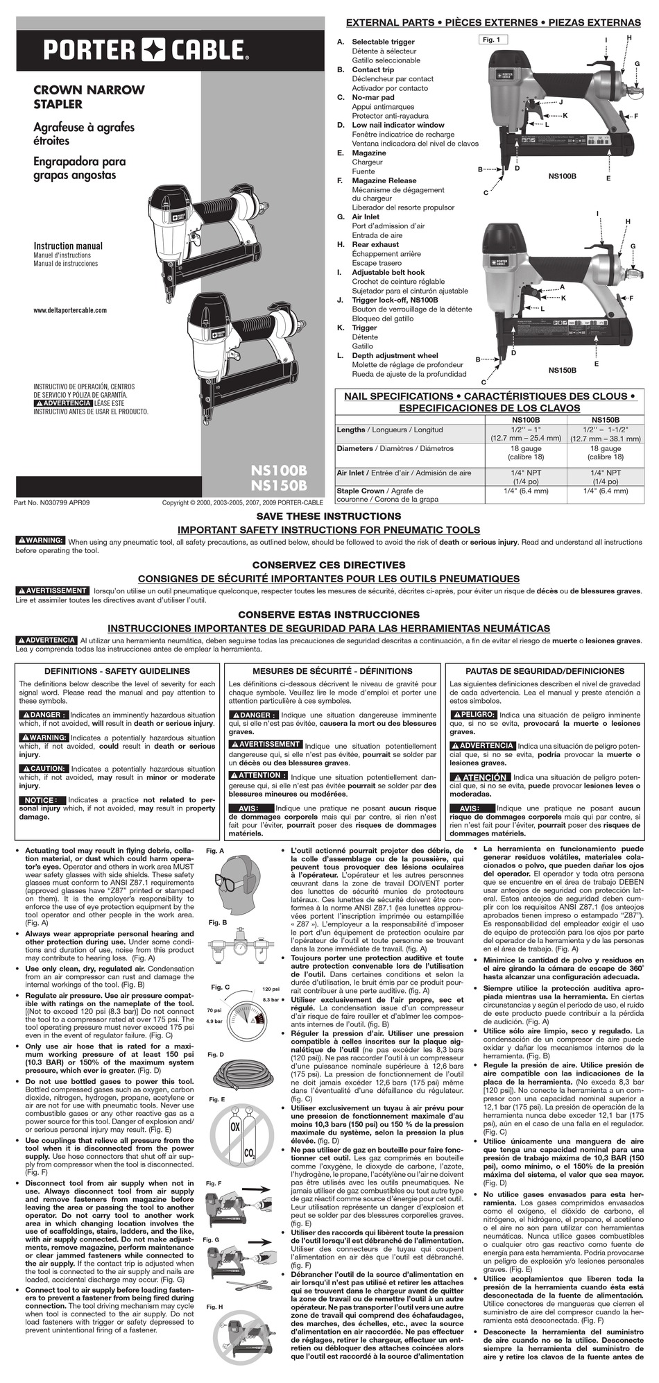 PORTERCABLE NS100B STAPLE GUN INSTRUCTION MANUAL ManualsLib