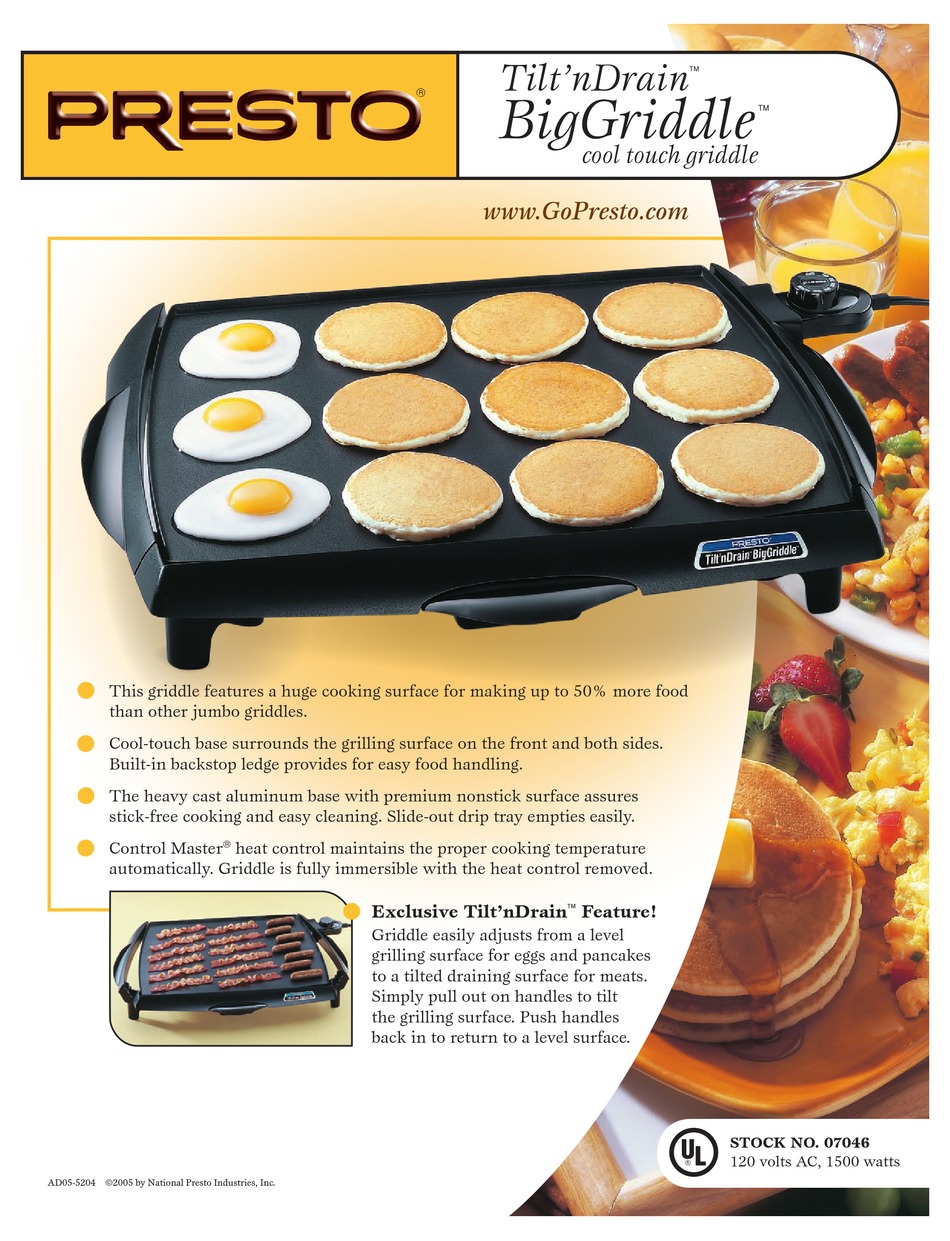 Presto Tilt Ndrain Big Griddle 07046 Features Pdf Download Manualslib Presto Tilt Ndrain Big Griddle 07046 Features Pdf Download Manualslib