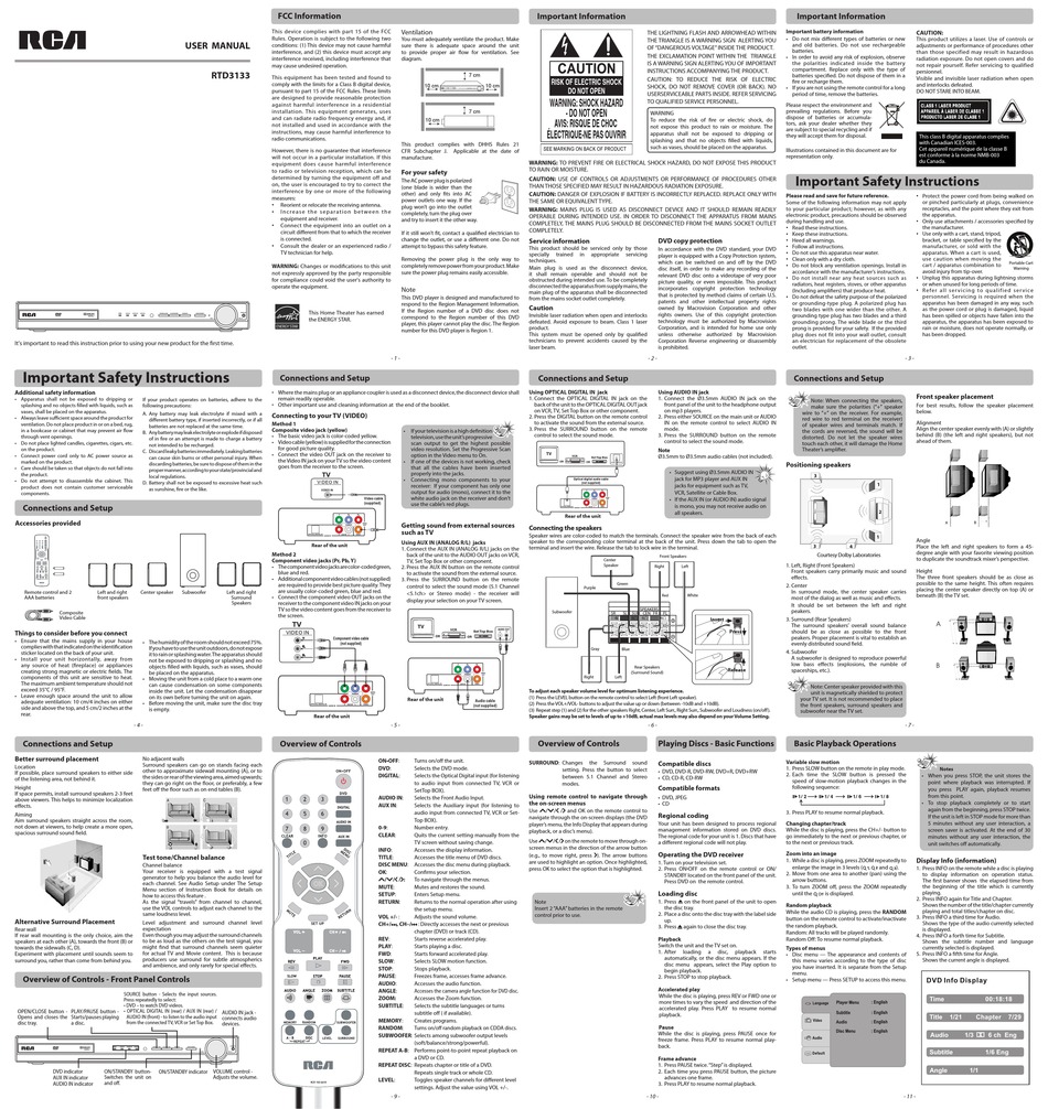 RCA 1RTD3133 HOME THEATER SYSTEM USER MANUAL | ManualsLib