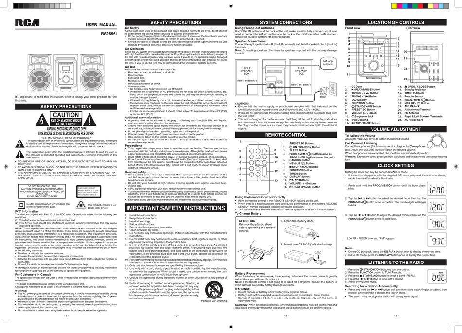 RCA RS2696I STEREO SYSTEM USER MANUAL | ManualsLib