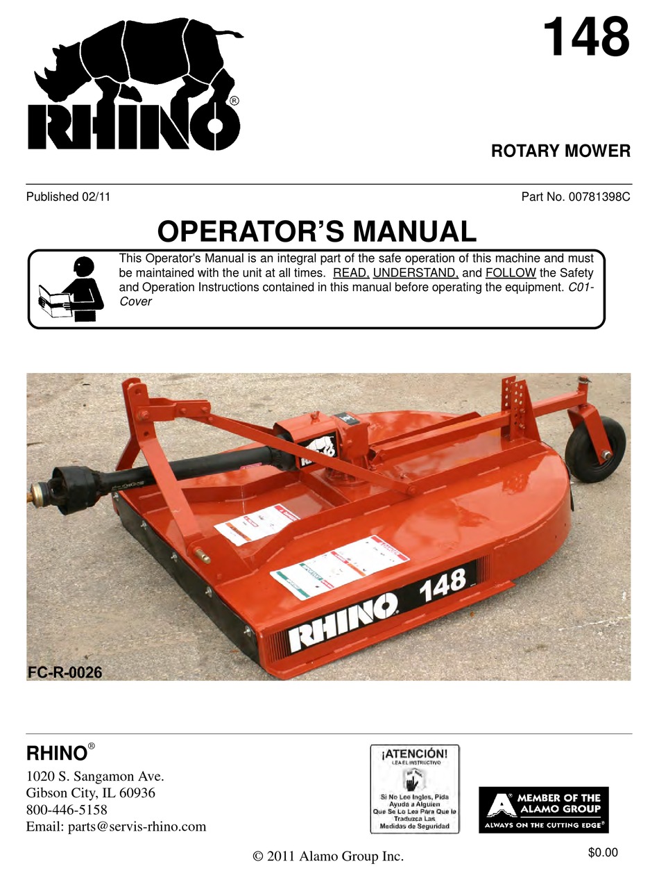 RHINO 148 LAWN MOWER OPERATOR'S MANUAL | ManualsLib