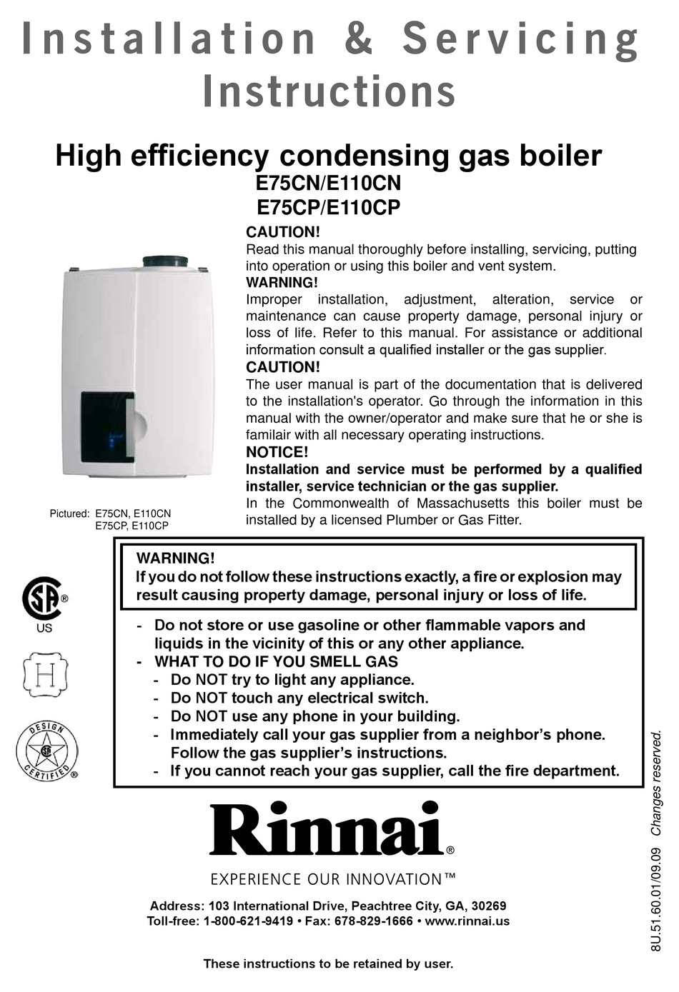 RINNAI E110CN INSTALLATION & SERVICING INSTRUCTIONS MANUAL Pdf Download