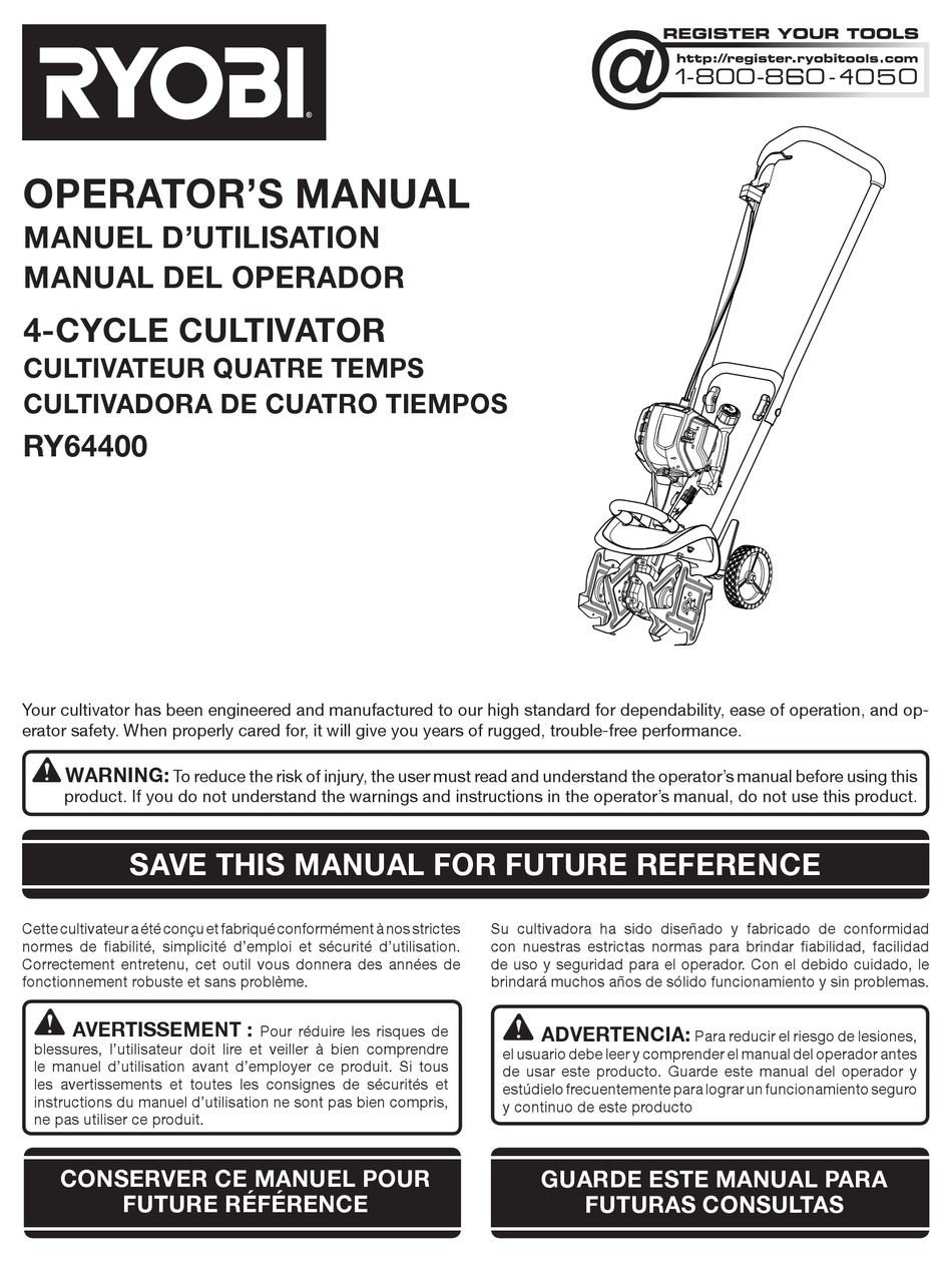 Ryobi Ry64400 Tiller Operators Manual Manualslib
