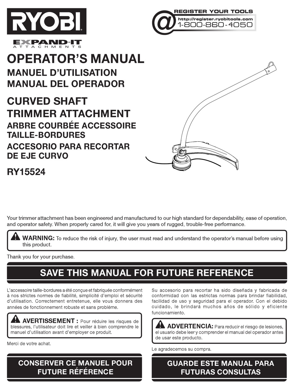 RYOBI EXPAND-IT RY15524 TRIMMER OPERATOR'S MANUAL | ManualsLib