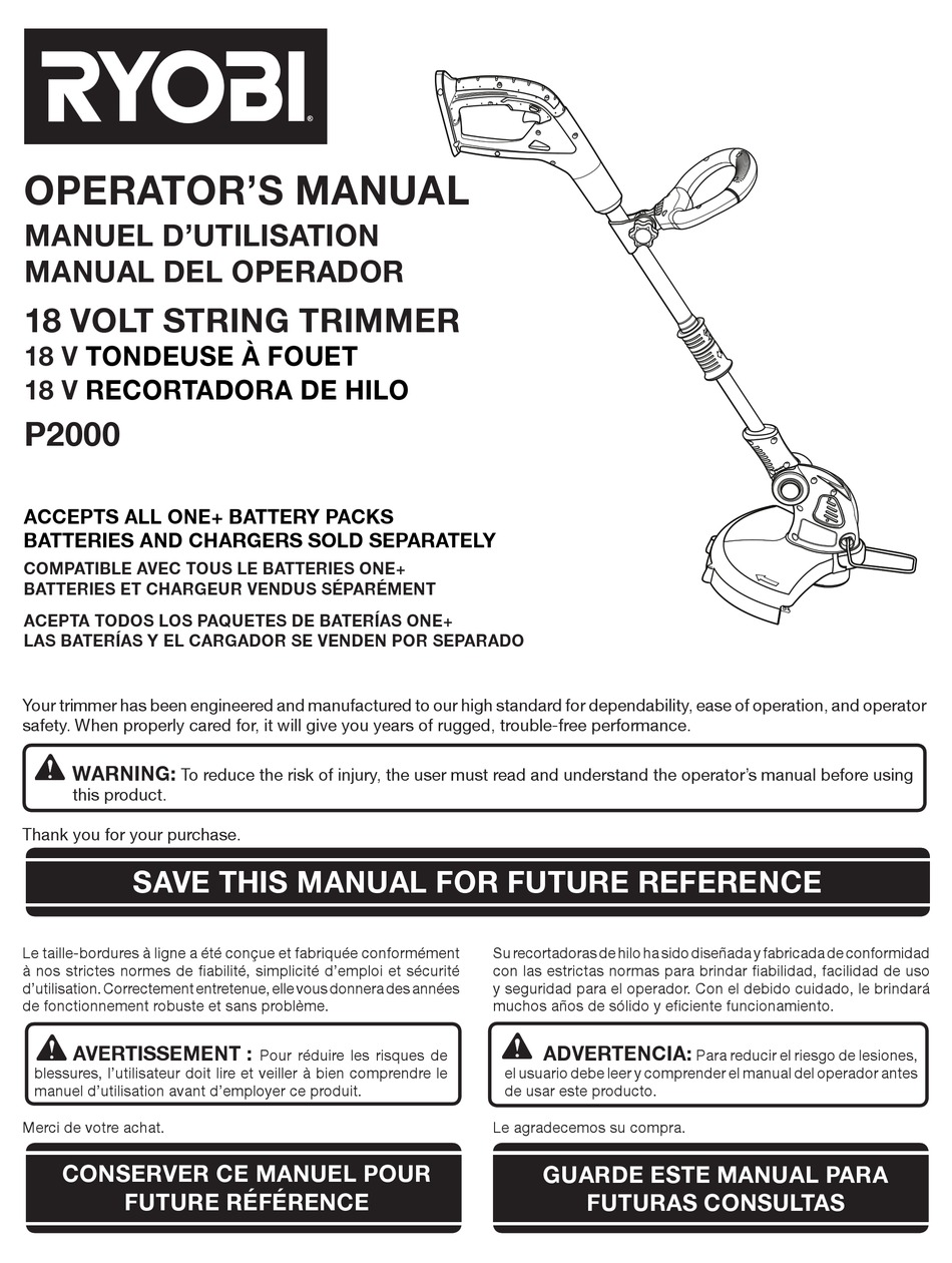 RYOBI P2000 OPERATOR'S MANUAL Pdf Download | ManualsLib