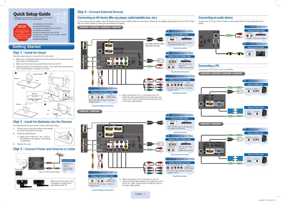 SAMSUNG LN40C530 LCD TV QUICK SETUP MANUAL ManualsLib