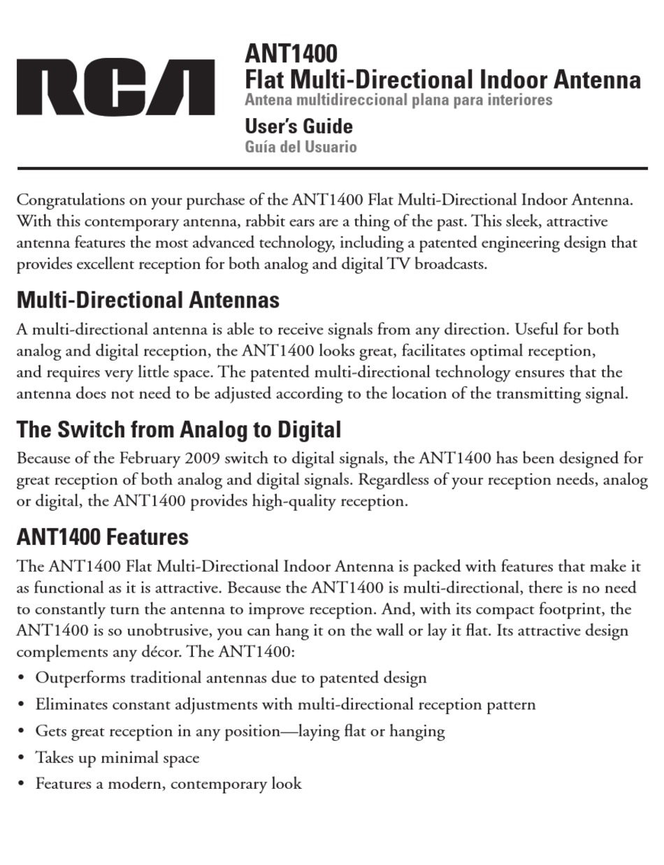 RCA ANT1400 ANTENNA USER MANUAL | ManualsLib
