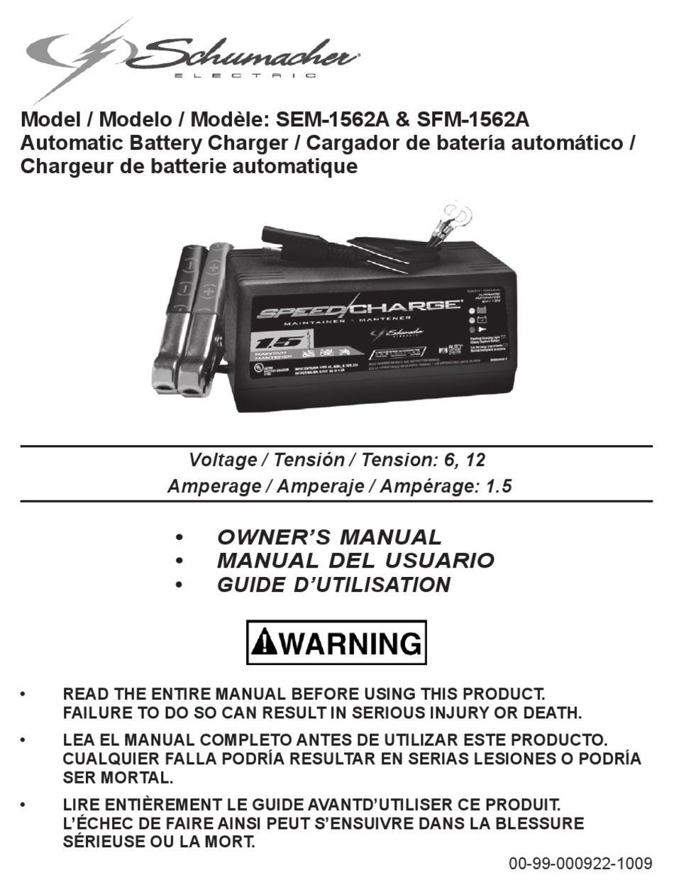 SCHUMACHER ELECTRIC SPEEDCHARGE SEM-1562A OWNER'S MANUAL Pdf Download