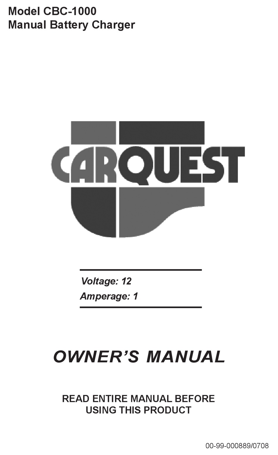 Schumacher Carquest Cbc 1000 Owner S Manual Pdf Download Manualslib