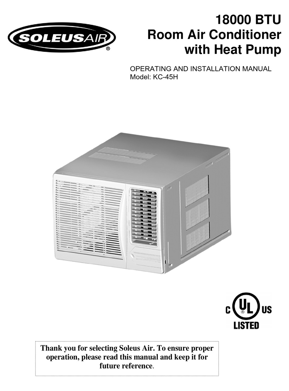 SOLEUS AIR KC45H AIR CONDITIONER OPERATING AND INSTALLATION MANUAL
