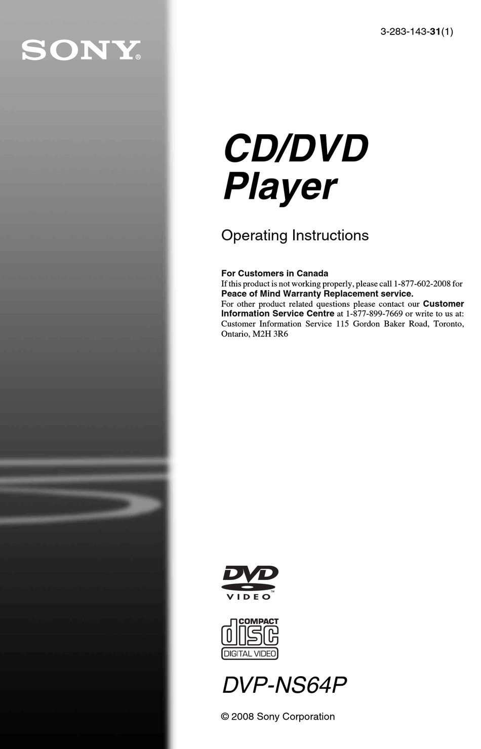 SONY DVPNS64P DVD PLAYER OPERATING INSTRUCTIONS MANUAL ManualsLib