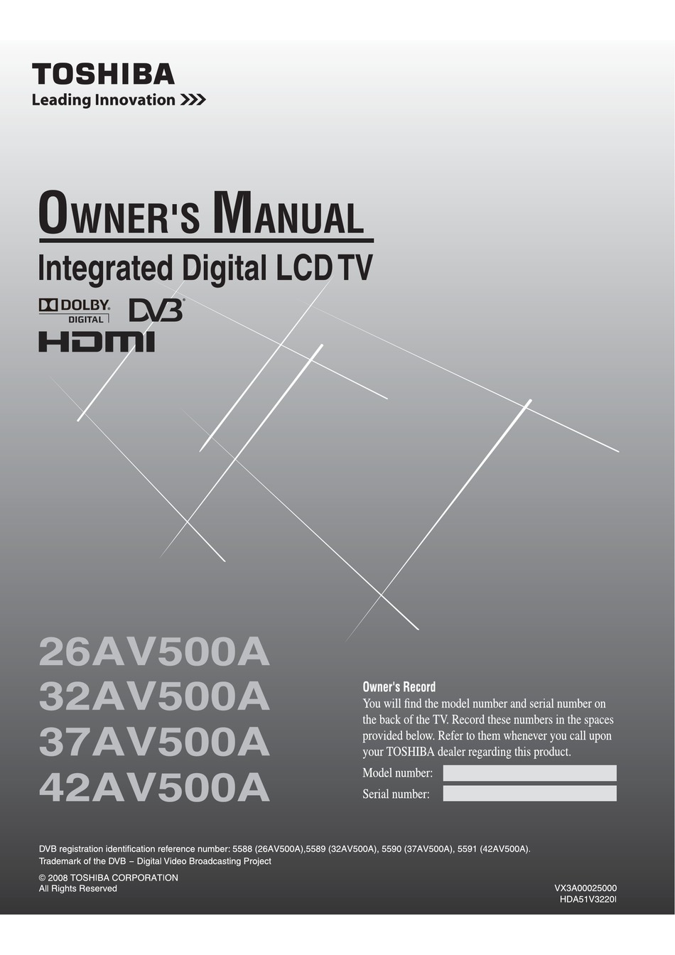 Toshiba 26av500a Owner S Manual Pdf Download Manualslib