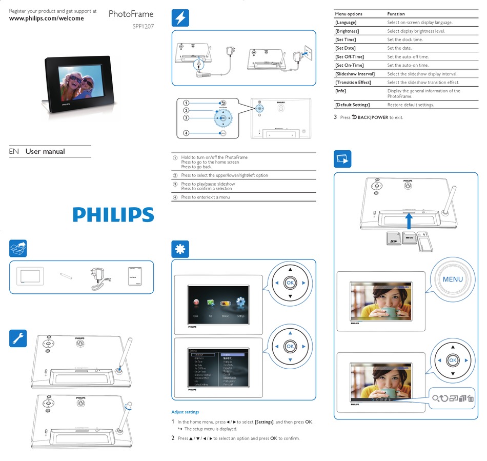 Philips spf1207 05 digital photo frame user manual manualslib