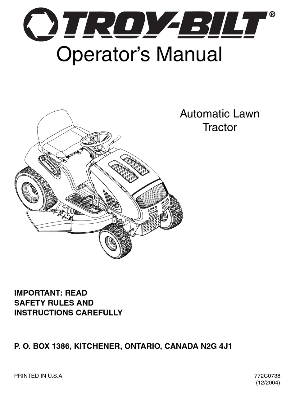 TROY-BILT AUTOMATIC LAWN TRACTOR LAWN MOWER OPERATOR'S MANUAL | ManualsLib