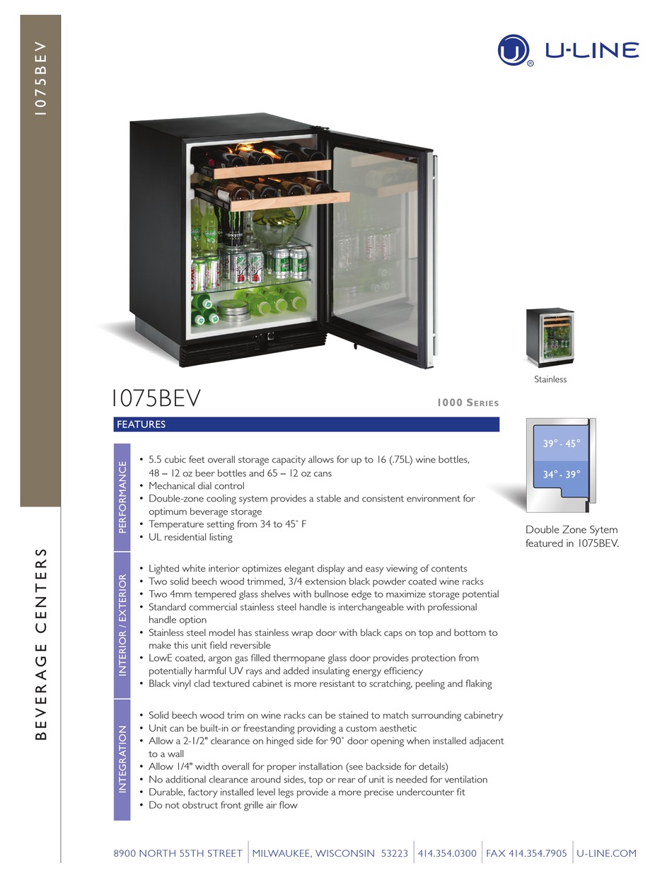 U Line 1075bev Refrigerator Specifications Manualslib