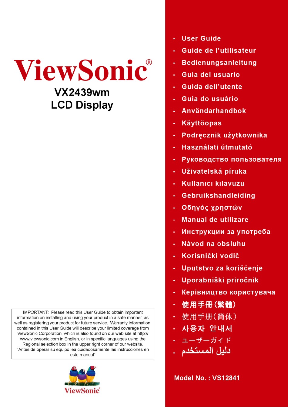 VIEWSONIC VS12841 MONITOR USER MANUAL 