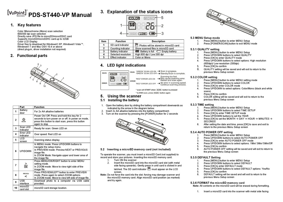 VUPOINT PDS-ST440-VP MANUAL Pdf Download | ManualsLib