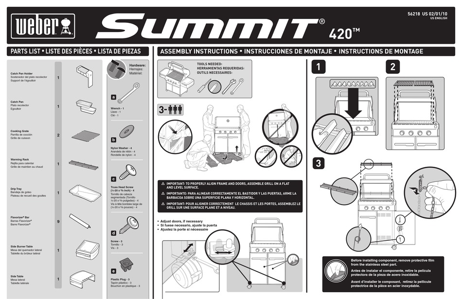 WEBER SUMMIT 56218 GRILL ASSEMBLY INSTRUCTIONS ManualsLib