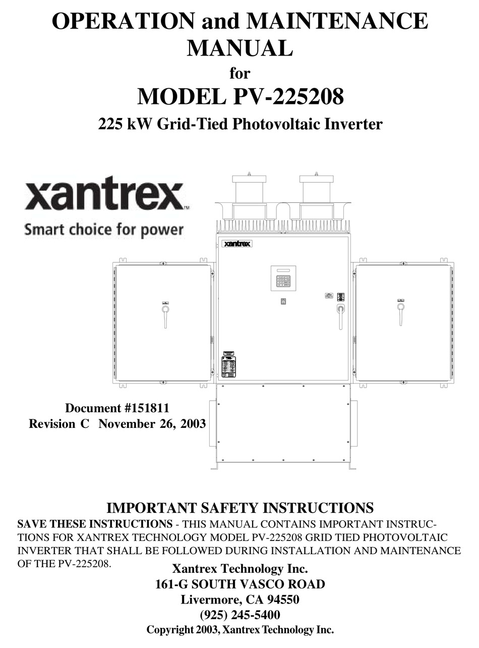 XANTREX PV225208 INVERTER OPERATION AND MAINTENANCE MANUAL ManualsLib