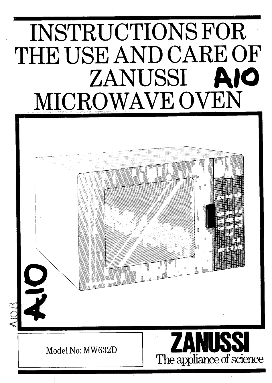 ZANUSSI MW632D MICROWAVE OVEN INSTRUCTIONS FOR USE AND CARE MANUAL