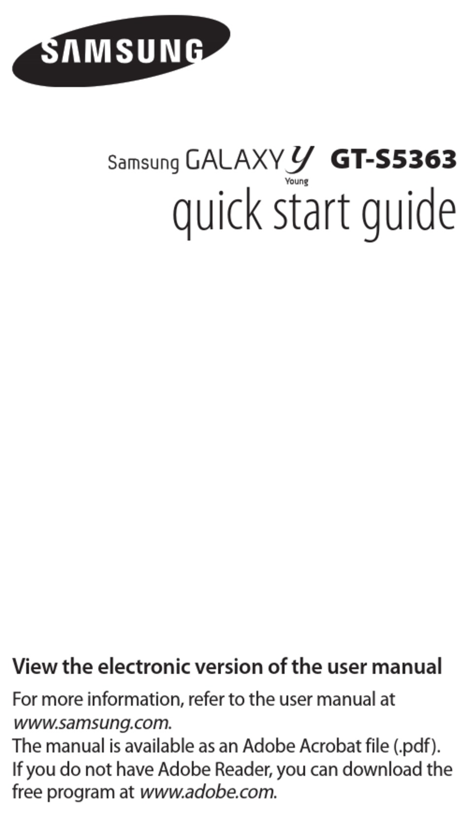 SAMSUNG GT-S5363 QUICK START MANUAL Pdf Download | ManualsLib