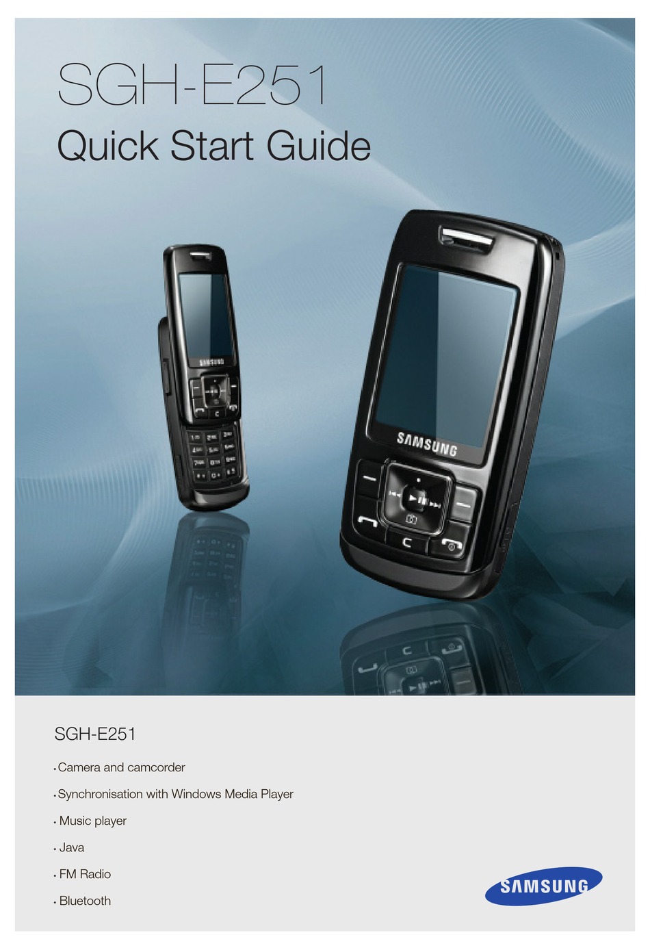 SAMSUNG SGHE251 CELL PHONE QUICK START MANUAL ManualsLib