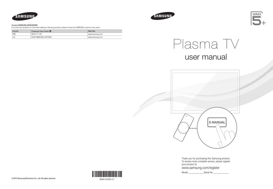 SAMSUNG PS60E530A3W PLASMA TV USER MANUAL ManualsLib