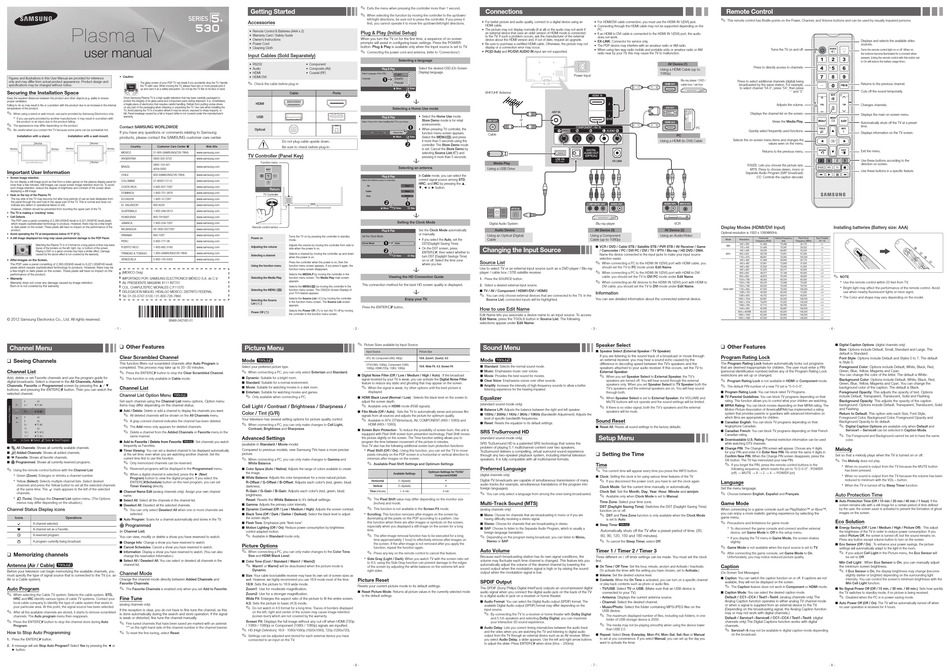 SAMSUNG PL51E530A3F PLASMA TV USER MANUAL ManualsLib