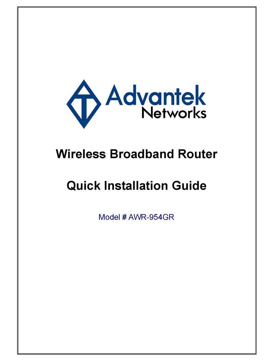 ADVANTEK NETWORKS AWR954GR WIRELESS ROUTER QUICK INSTALLATION MANUAL