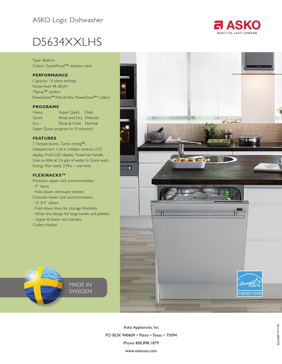 ASKO D5624XXLIS DISHWASHER SPECIFICATION SHEET ManualsLib