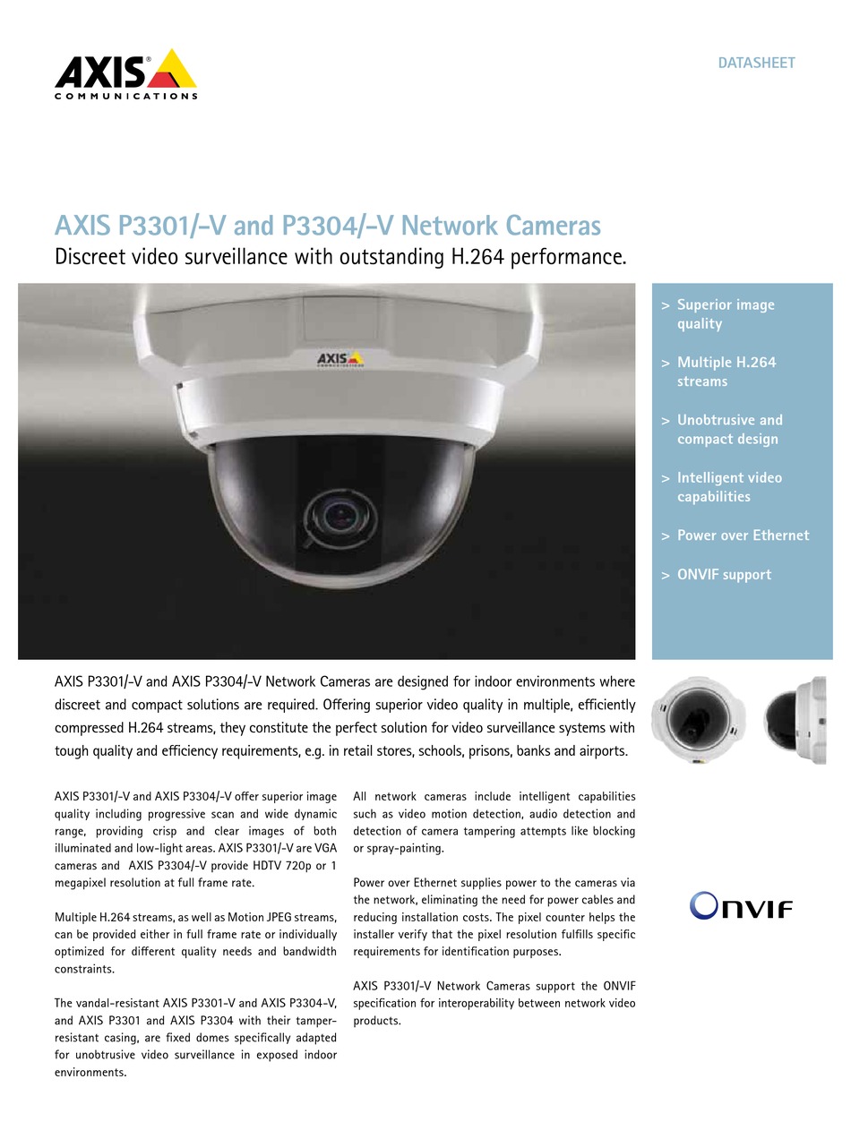 AXIS P3304 SECURITY CAMERA SPECIFICATIONS | ManualsLib