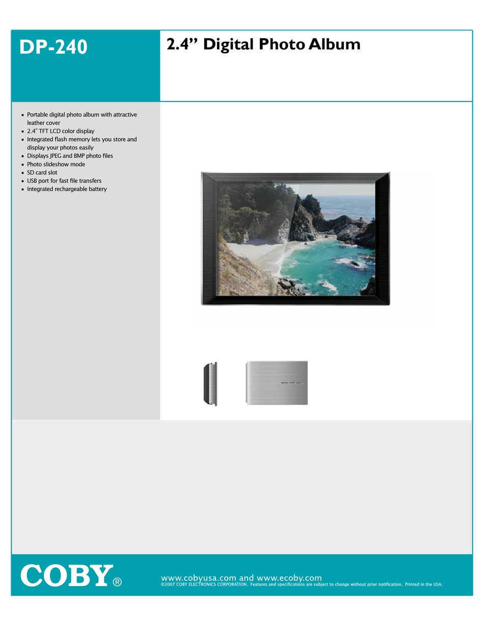 COBY DP240 DIGITAL PHOTO FRAME SPECIFICATIONS ManualsLib