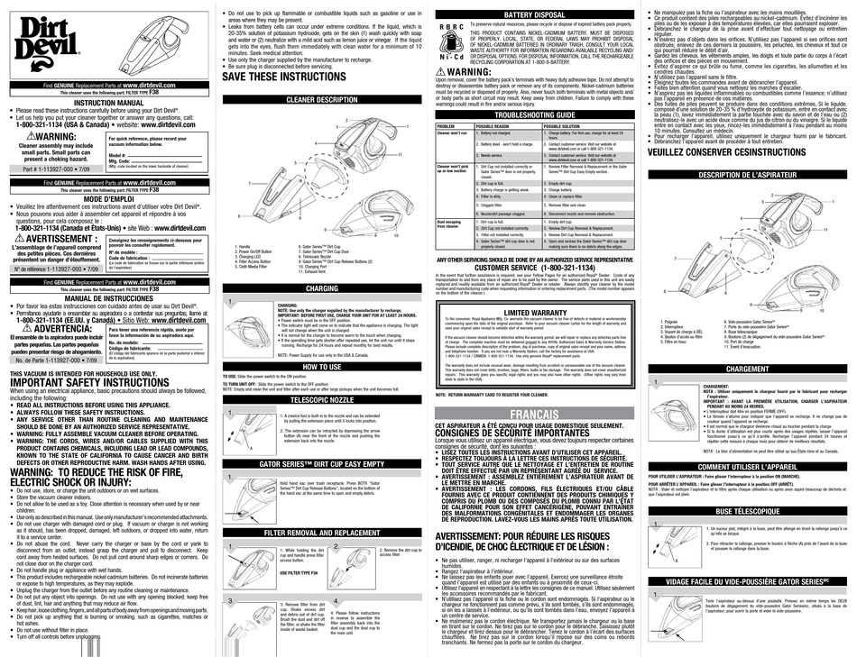 DIRT DEVIL BD10100 VACUUM CLEANER INSTRUCTION MANUAL ManualsLib