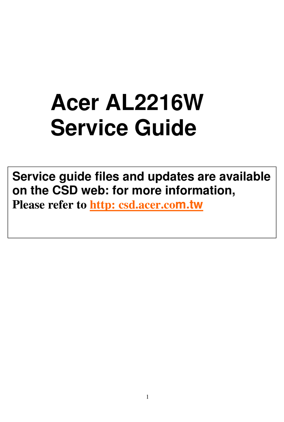 ACER AL2216W SERVICE MANUAL Pdf Download | ManualsLib