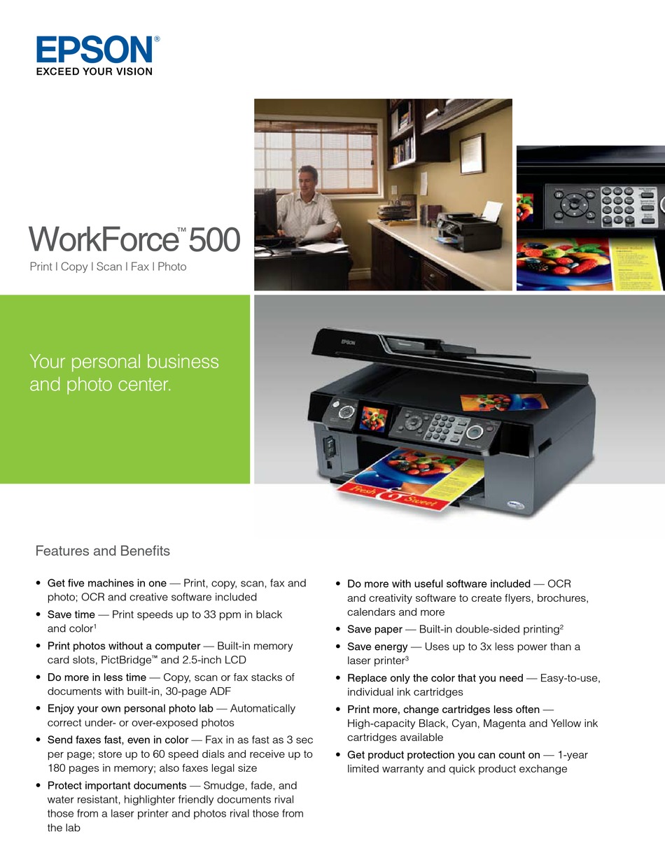 Epson Workforce 500 All In One Printer Specifications Manualslib 8347