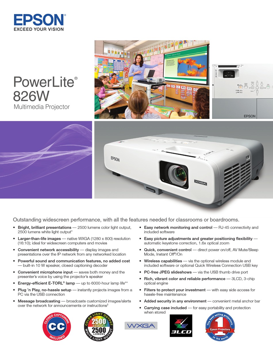Epson Powerlite 826 Projector Specifications Manualslib 4436