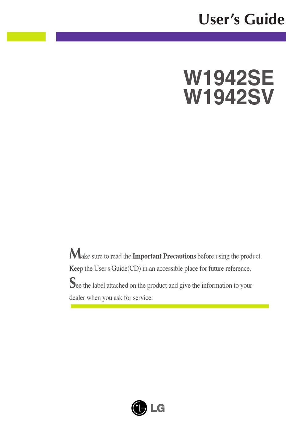 LG W1942SE-BF MONITOR USER MANUAL | ManualsLib