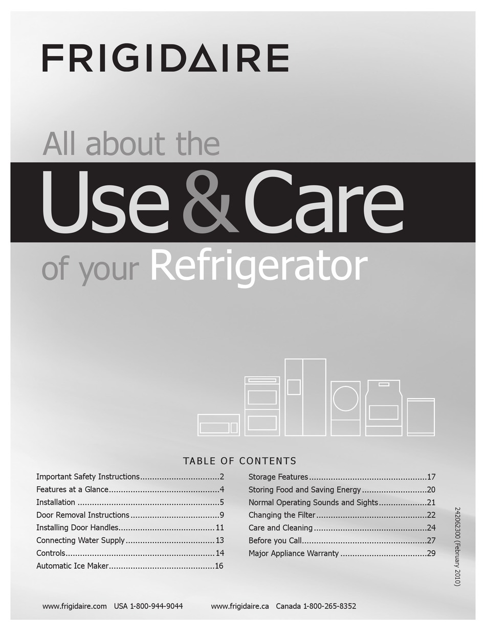 FRIGIDAIRE GALLERY FGHN2844L REFRIGERATOR USE & CARE MANUAL ManualsLib