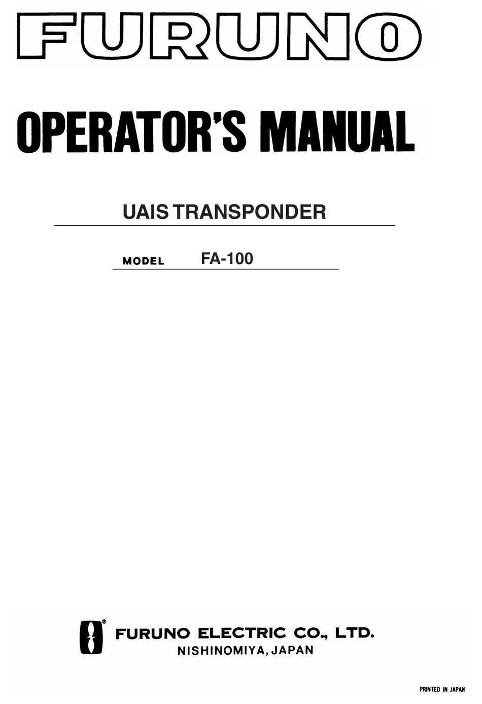 Furuno Fa 100 Operator S Manual Pdf Download Manualslib