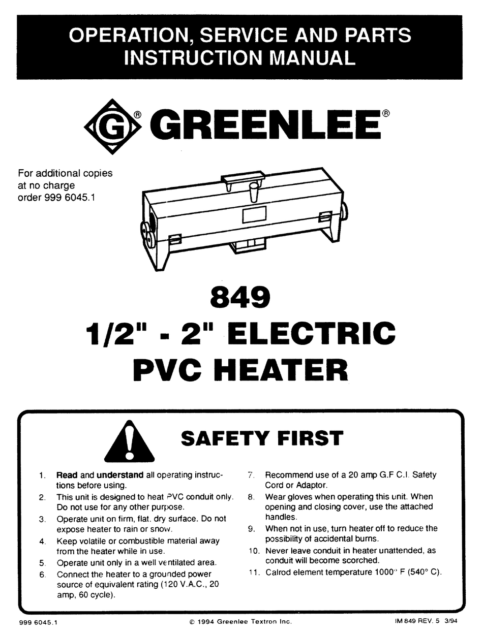 greenlee-849-heater-operation-service-and-parts-instruction-manual