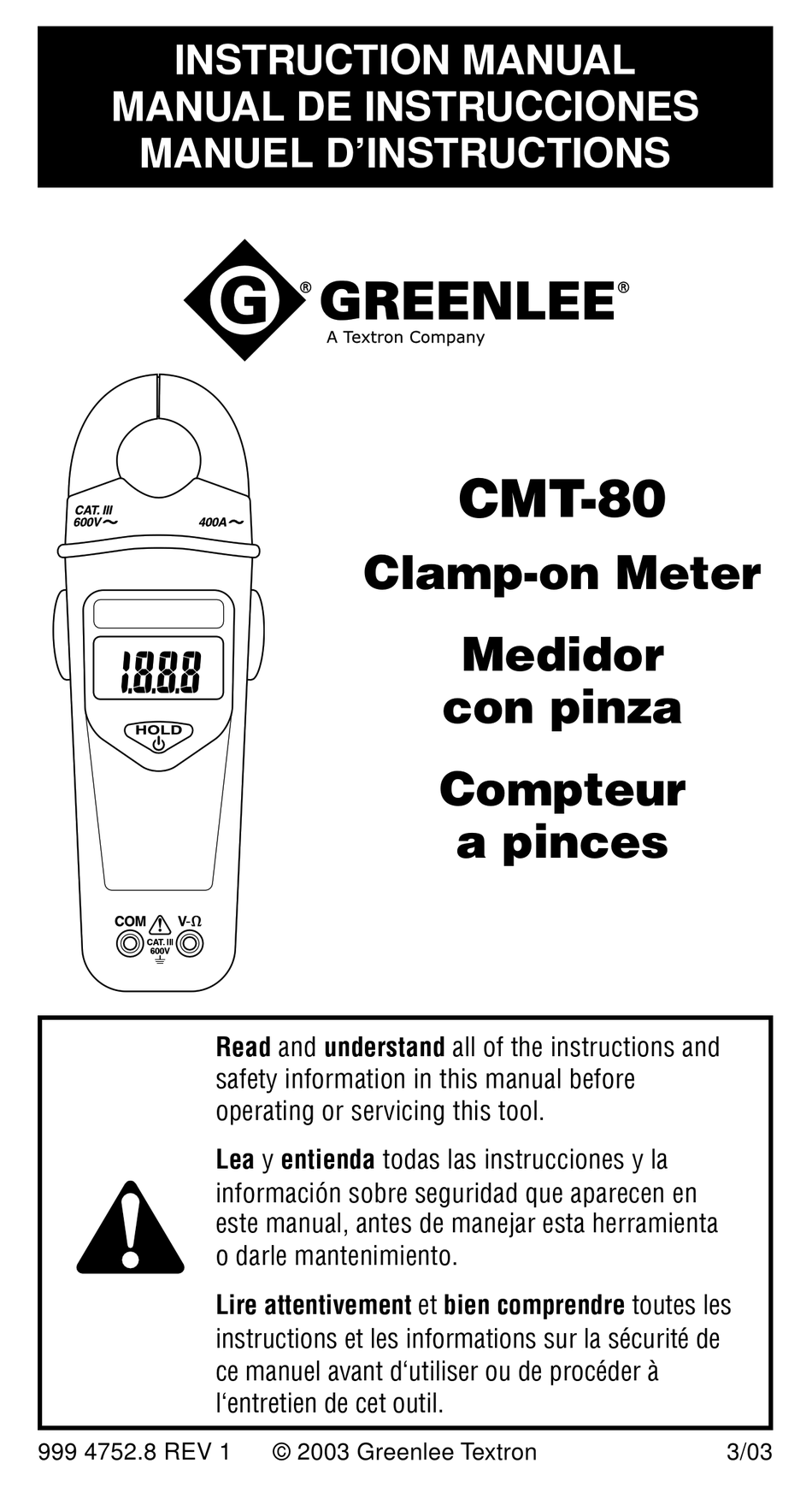 GREENLEE CMT80 MULTIMETER INSTRUCTION MANUAL ManualsLib