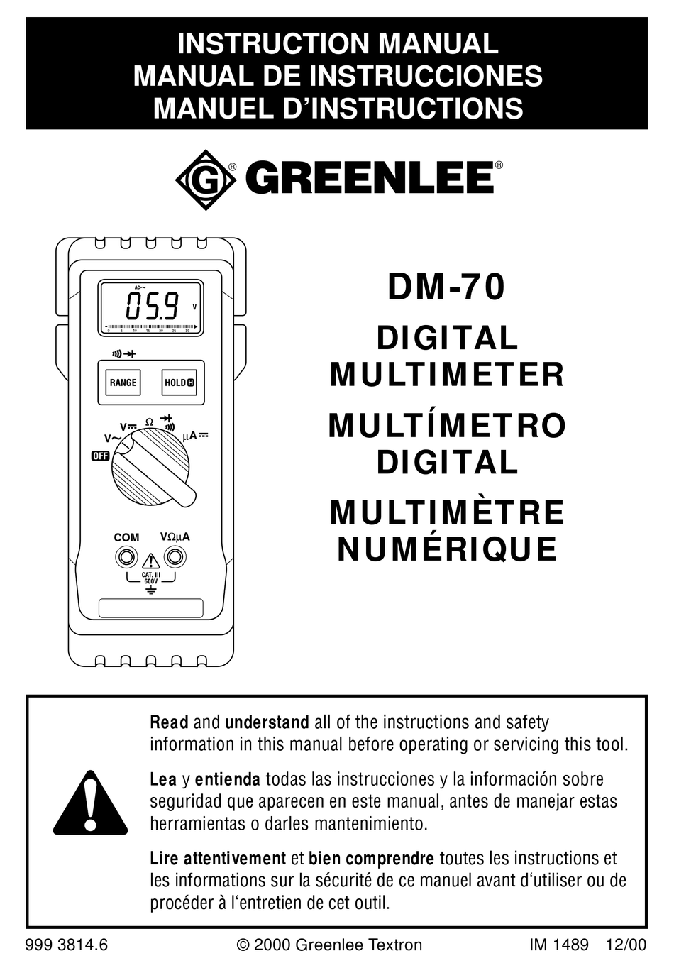 GREENLEE DM-70 INSTRUCTION MANUAL Pdf Download | ManualsLib